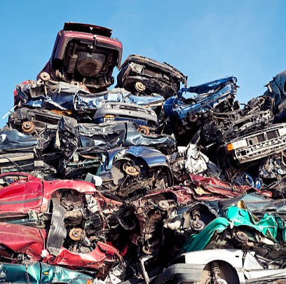 Car scrapyard with recycled vehicles